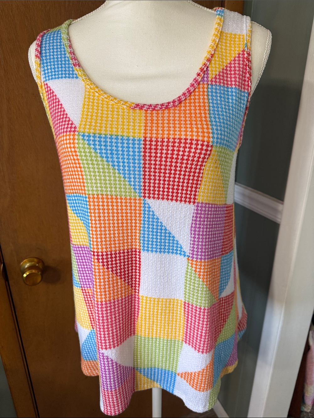 Haptics Colorblock Houndstooth Sleeveless Tunic Tank